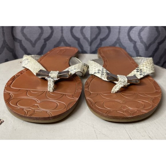 Coach Flip Flops Womens 9 B Sable Metallic Snake Skin Signature Sandal - Picture 3 of 8